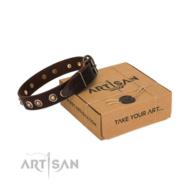 Durable hardware on full grain genuine leather dog collar for your canine