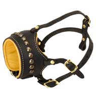 Open Nose Studded Leather Newfoundland Muzzle With Nappa Padding  Open Nose Studded Leather Newfoundland Muzzle With Nappa Padding