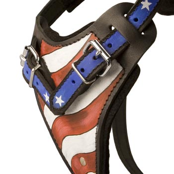 Newfoundland Leather Harness With Hand Painted USA  Chest Plate