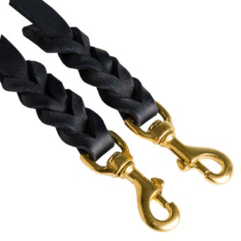 Braided Leather Newfoundland Coupler with Brass Snap Hooks