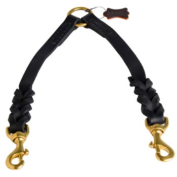Braided Leather Newfoundland Coupler for Walking 2 Dogs