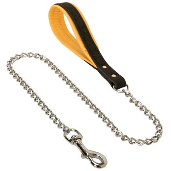 Chain Leather Newfoundland Leash with Padded Handle