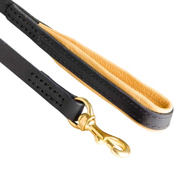Leather Leash for Newfoundland with Nappa Padding on Handle